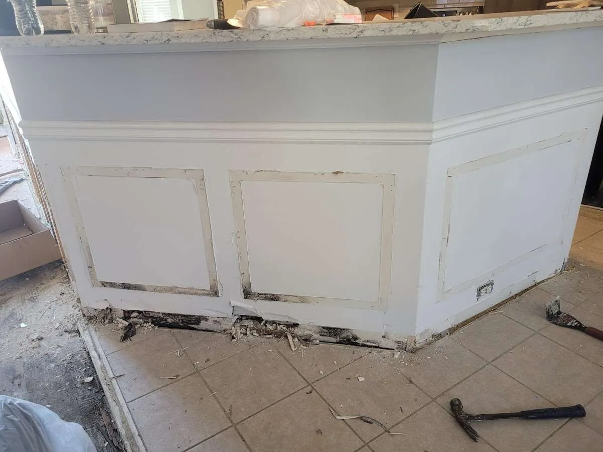 Water damage and mold on kitchen during Storm Damage Restoration in Perris